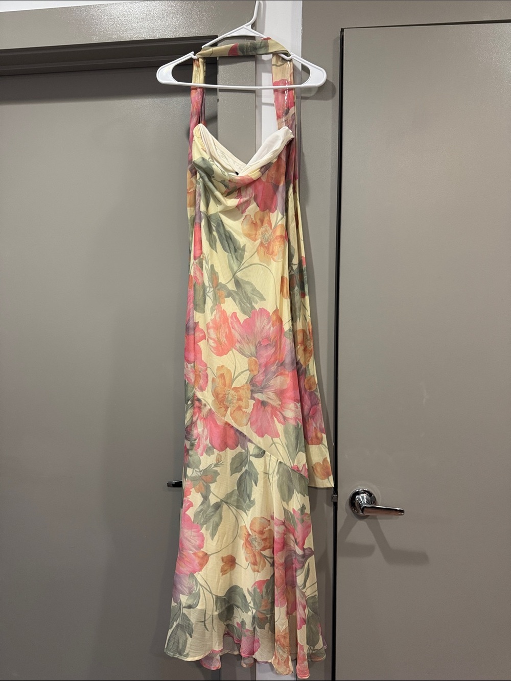 Peppermayo Cream Maxi Dress with Pink Floral Print